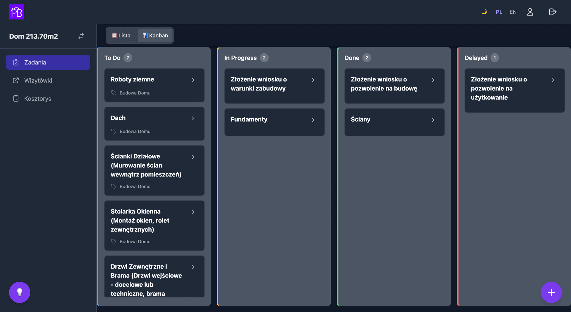 Zadania · Kanban